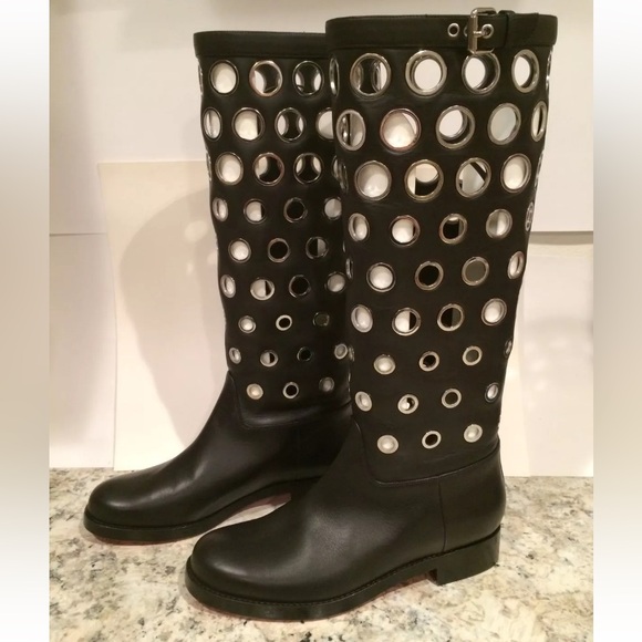 Christian Louboutin apollobotta grommet riding boots knee high black 37/6.5 - Picture 4 of 12
